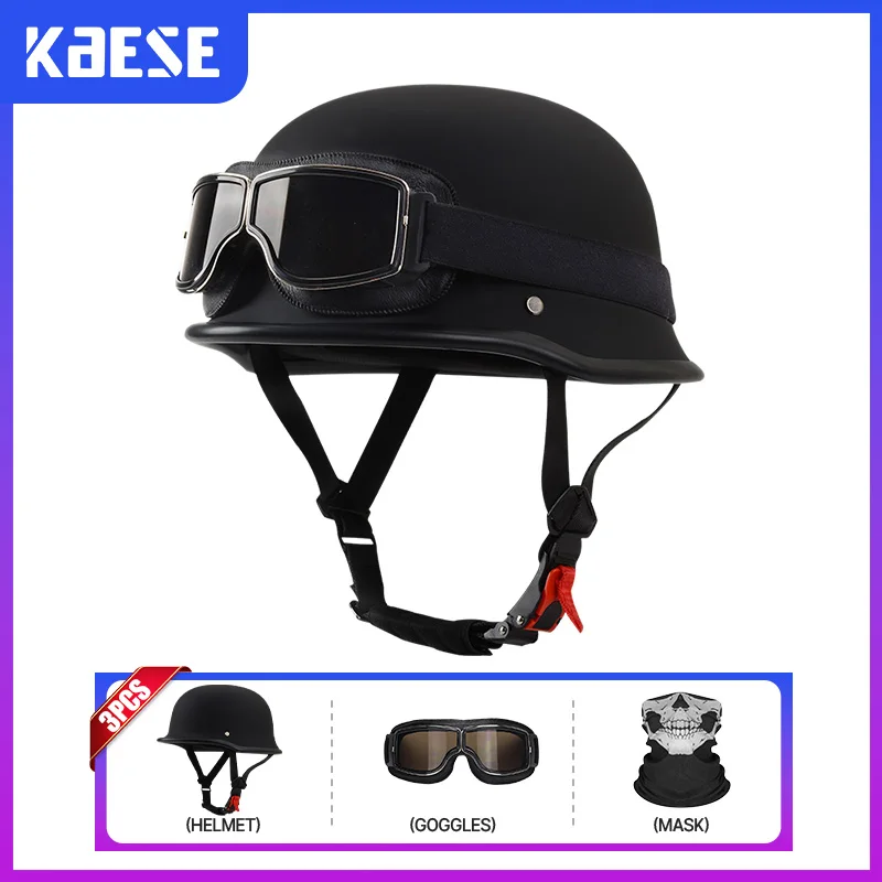 

Motorcycle Half Face Helmet for Adult Men Women Retro German Style 1/2 Open Face Helmets Moped Cap Scooter Cruiser DOT Approved