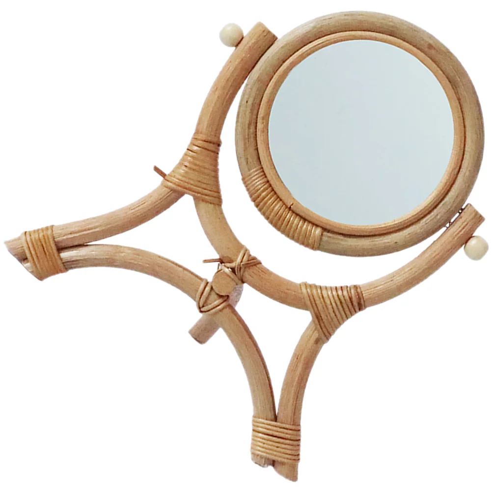 

Desk Mirror for Bedroom Rotation Vanity Table Vertical Rattan Makeup Girls Simple Decor