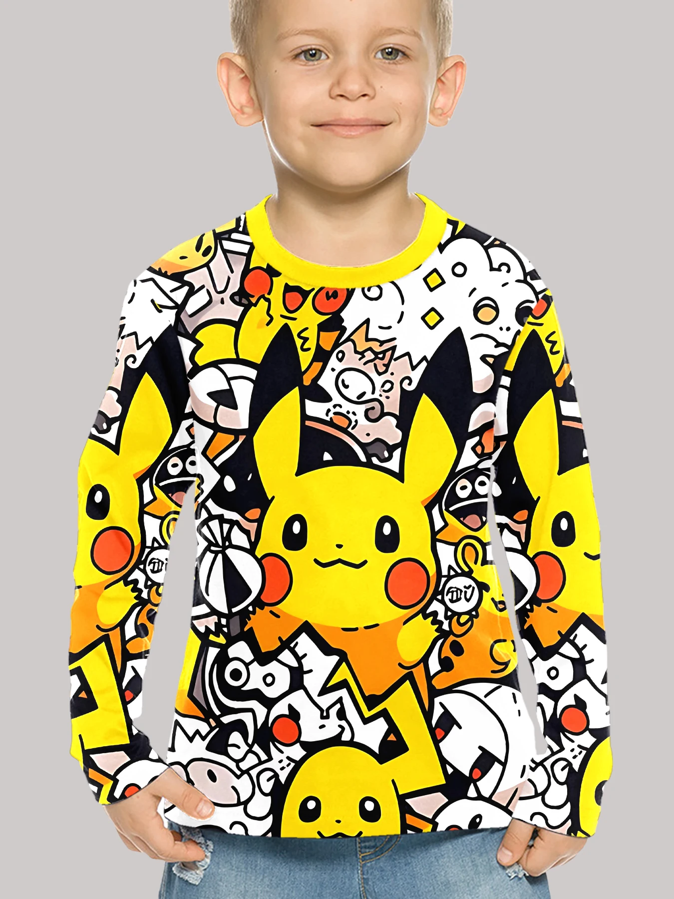 3D Print Cute Pikachus Cartoon Pokemons Children T-Shirt Long Sleeve Spring Fall Clothes Casual Round Neck Boys and Girls Tops