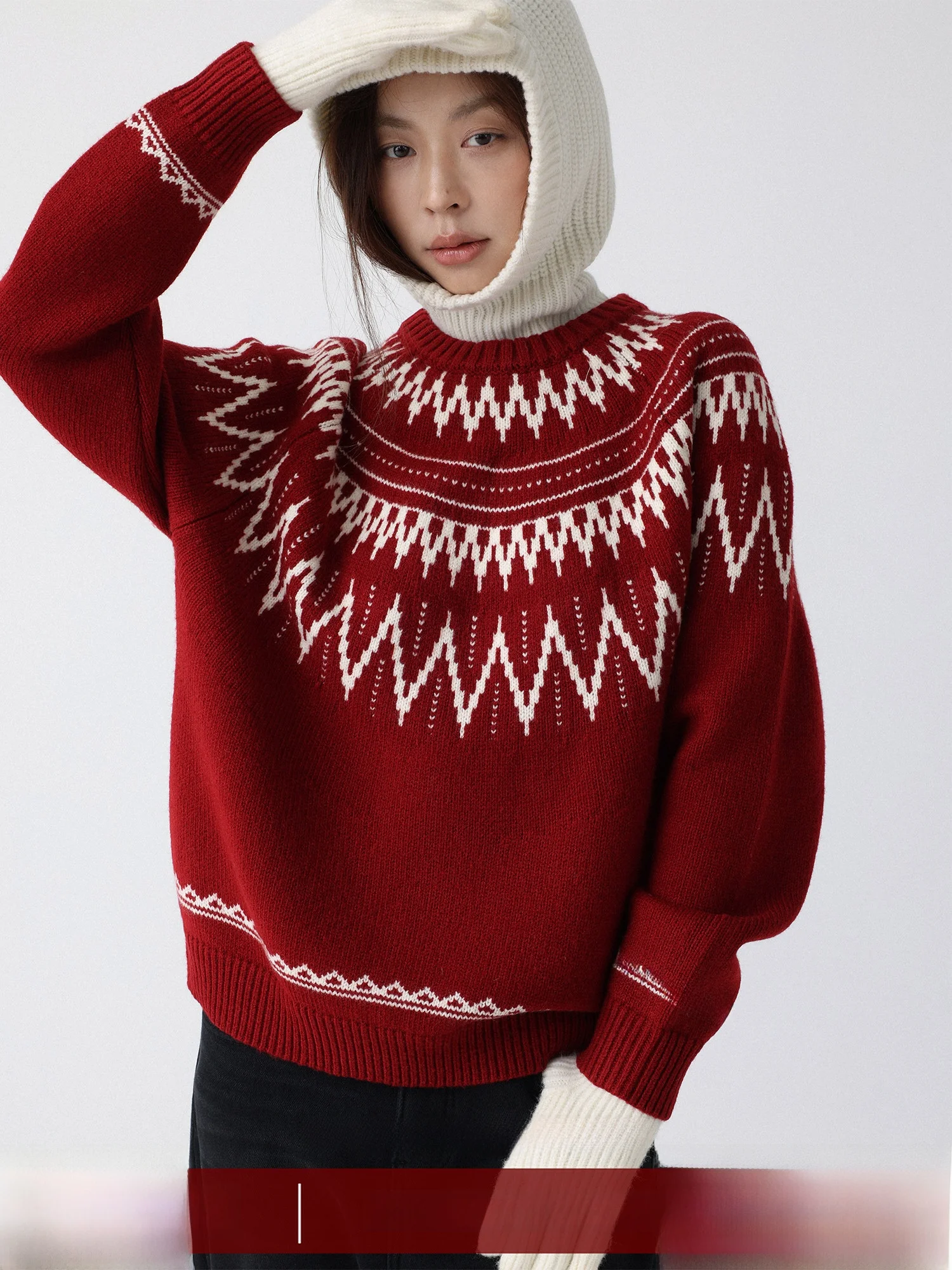 

Низкокалорийный свитер Cisas Snow Night из смесовой шерсти с узором Fair Isle, круглый вырез, зимний, повседневный, свободный крой, мягкий полиэстер