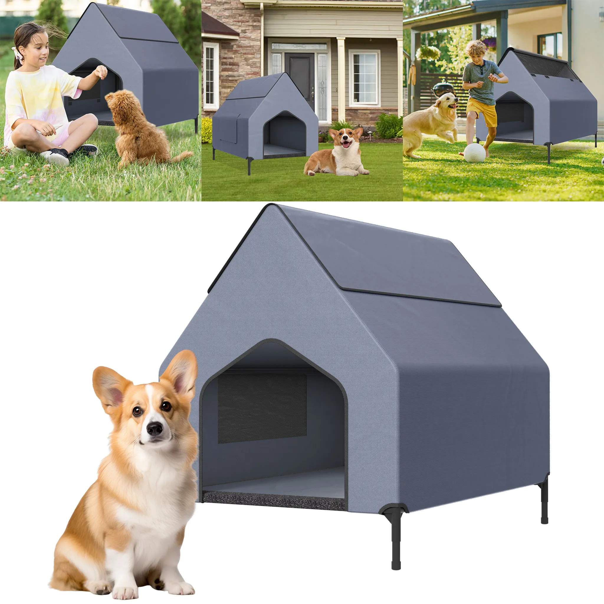 Casetta per cani da esterno 2 in 1 con cuccia, tenda per animali domestici in tessuto Oxford, cuccia per cani e gatti, adatta anche a piccoli animali, disponibile nelle taglie S/M/L, portata massima