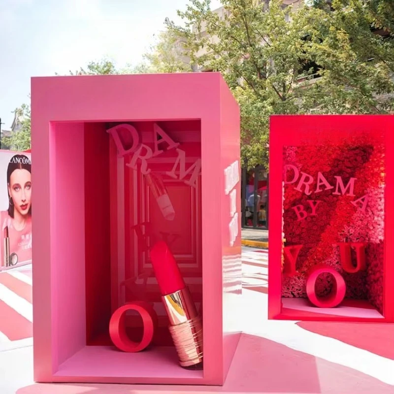 

Pink logo metal iron custom theme makeup brand booth photo booth product launch counter