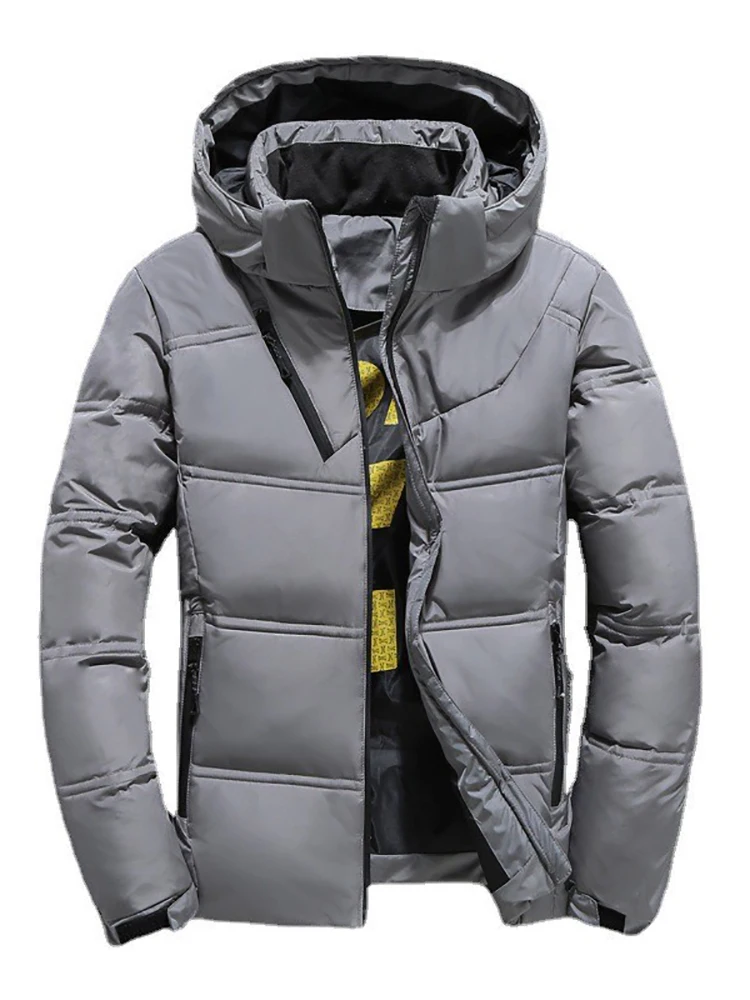 Winter warme Männer Jacken Mantel lässig warm stehen Kragen Puffer dicken Hut weiße Ente Parka männlich schwarz Winter Daunen jacke mit Kapuze