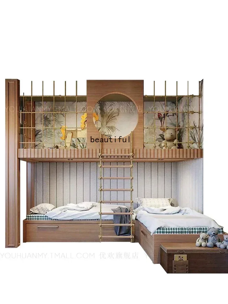 TAO Children's Room Staggered Tree House Bed Solid Wood Upper and Lower Ladder Bed Corner Bed