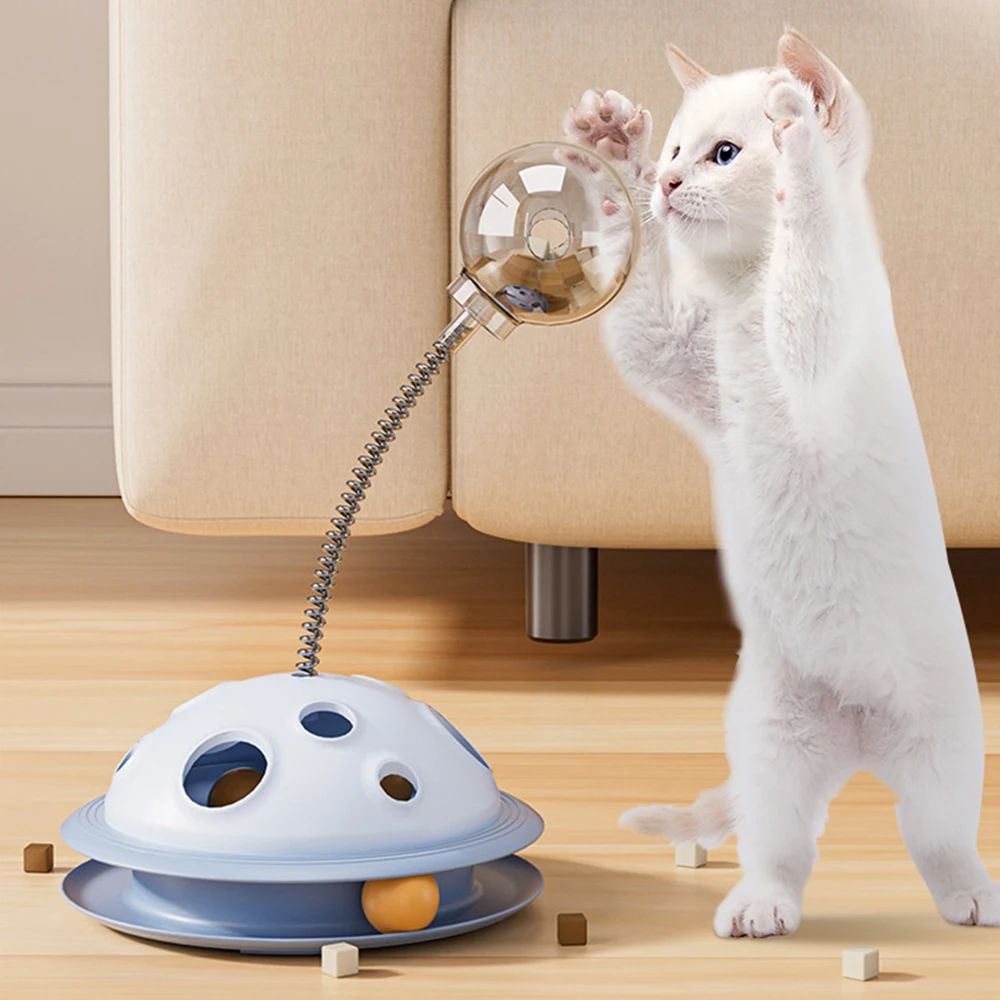 

Plastic Cat Turntable Spring Funny Cat Stick Rotating Leakage Food Feeder Toy Indoor Kitten Interactive Amusement Track Ball