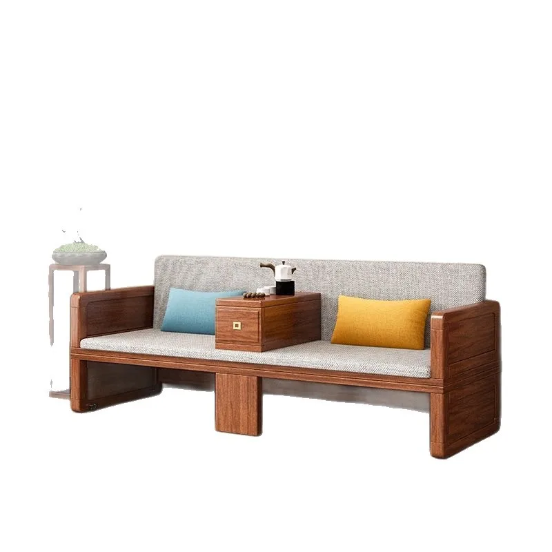 New Chinese solid wood with drawers push-pull retractable folding dual-purpose sofa bed