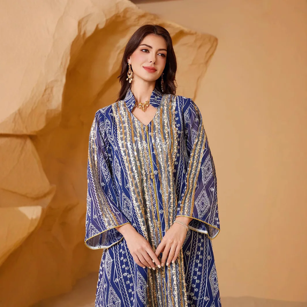 

Nc33 Muslim Saudi Dubai Evening Dress Muslim Plus Size Sequin Embroidery Floral Sequin Dress Ramadan Dubai Luxury Islam Elegant