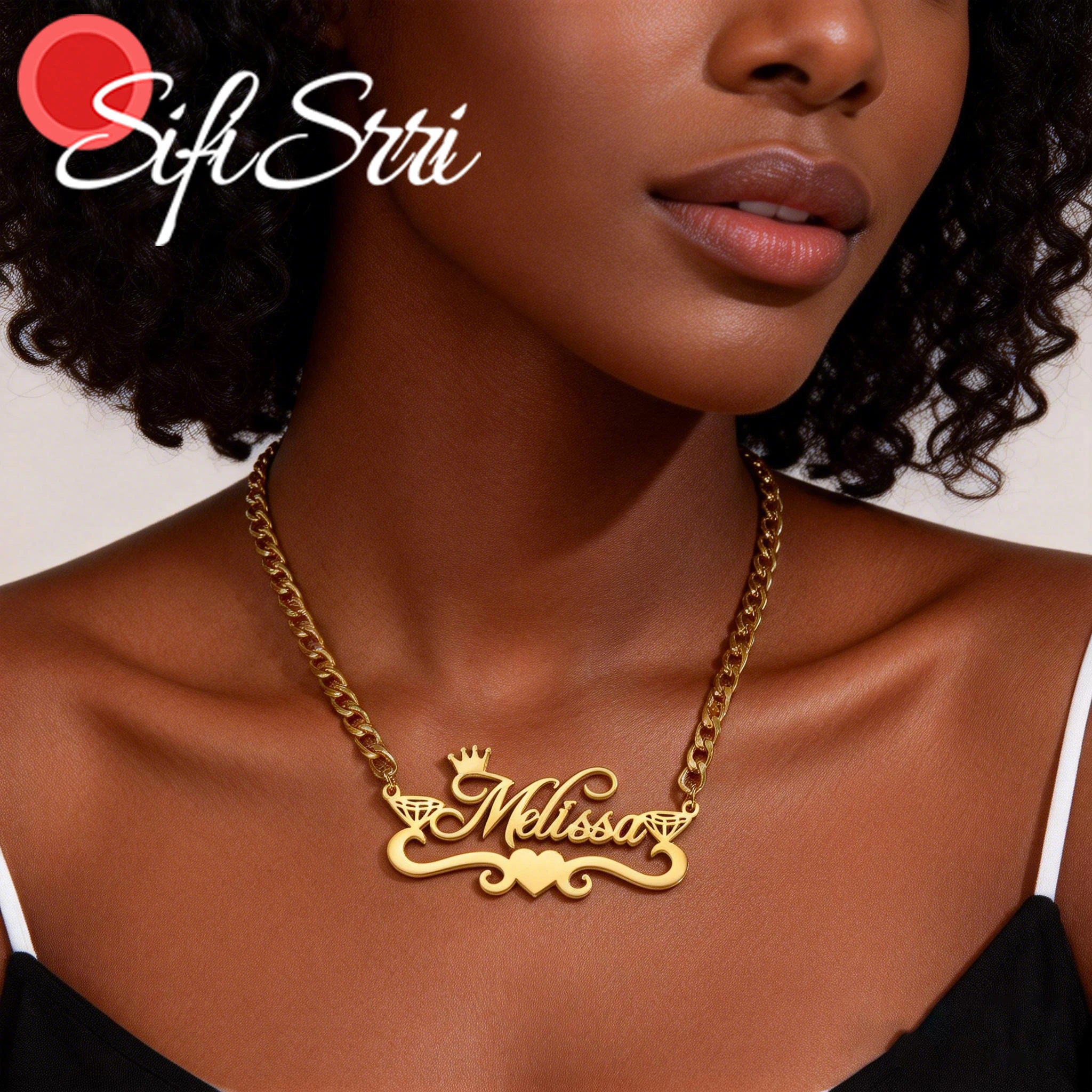 

Ожерелье Sifisrri с именем на заказ для женщин, с подвеской в виде сердца, из нержавеющей стали, на кубинской цепочке, персонализированный подарок на день рождения