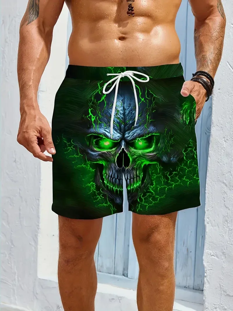 2025 New Hawaii Fashion Shorts Men's Beach Pants Terror Skull 3D Printed Men's Shorts Summer Quick Drying Men's Clothing