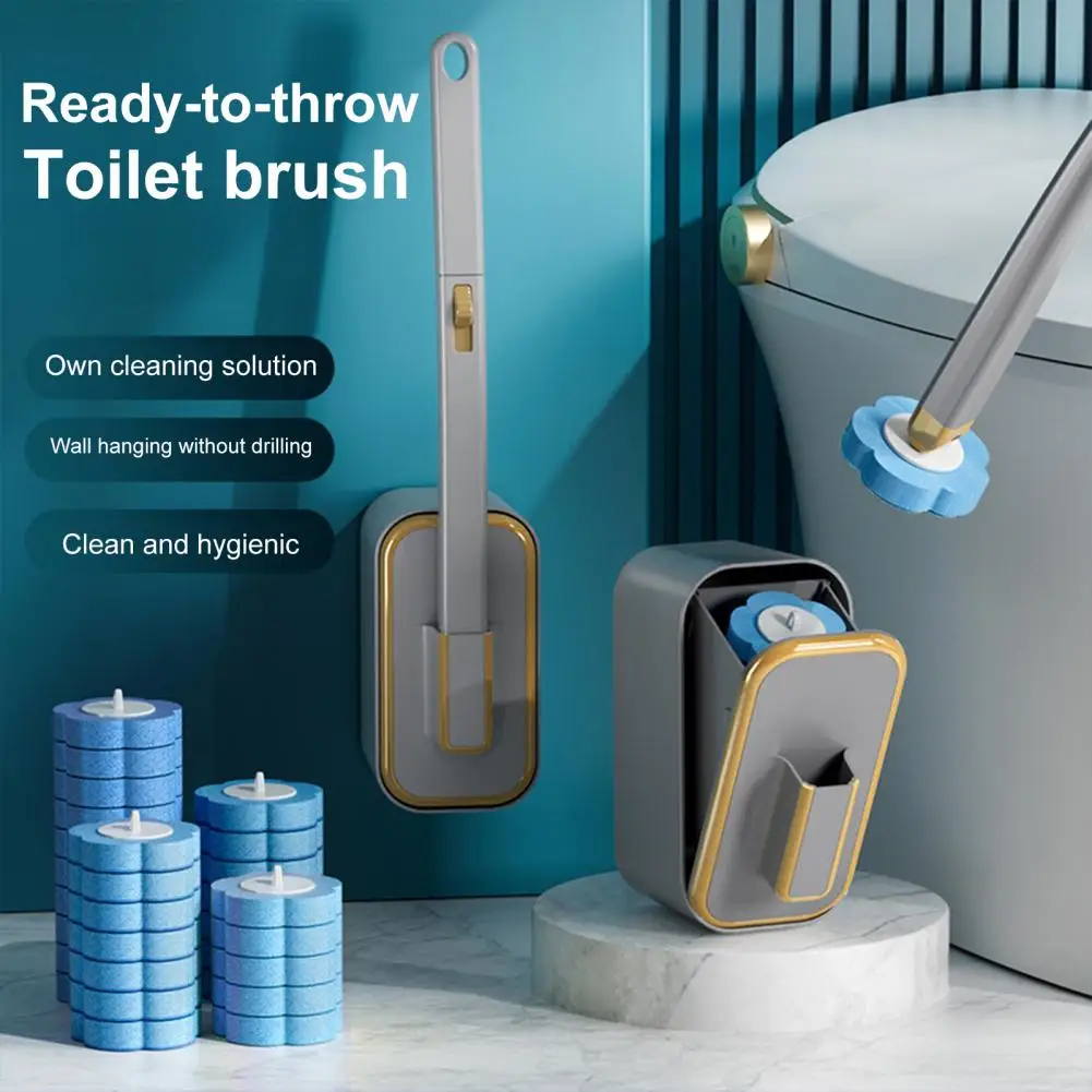 Long Handle Toilet Brush 16-inch Handle Toilet Brush Toilet Brush Kit with Long Handle Wall-mounted Storage Box 24 for Easy