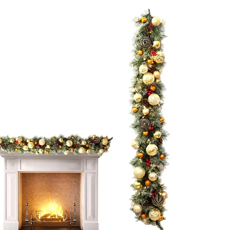 Lighted Christmas Garland Battery Operated Artificial 53Inch Garland With 8 Changeable Lights Plug-In Featuring Pinecones Red