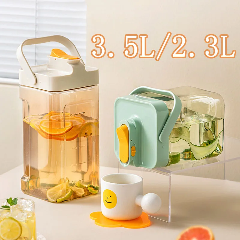 Large Capacity Cold Water Kettle with Faucet Refrigerator Water Kettle Beverage Bucket Juice Dispenser 2.3/3.5 Liter