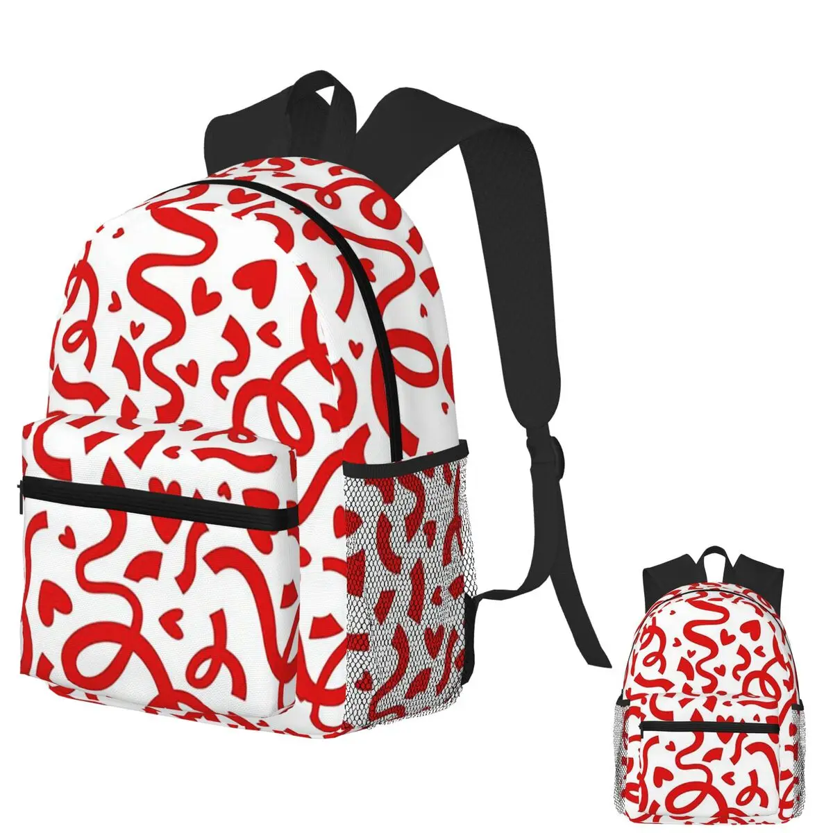 

Festive Red Confetti Ribbons And Hearts Student Backpack School Bag Hiking Travel Daypack Fashion Bookbag Shoulder Bags