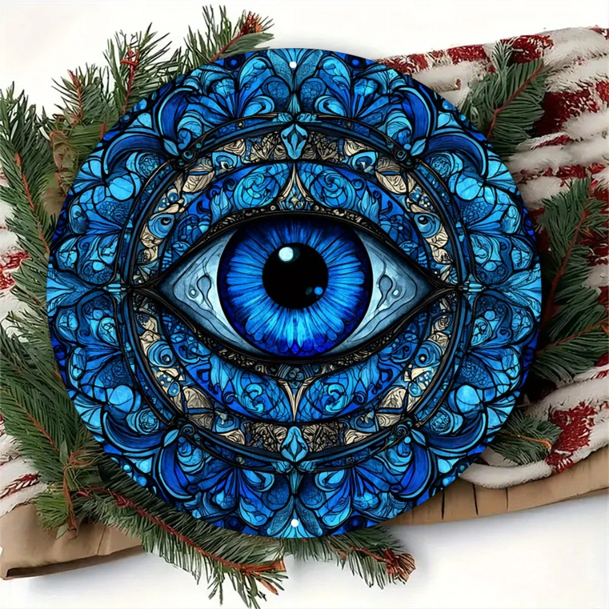 CIFBUY Vintage Blue Evil Eye Round Aluminum Wall Art, Waterproof Wear Resistant Metal Sign for Bar Kitchen Living Room Patio