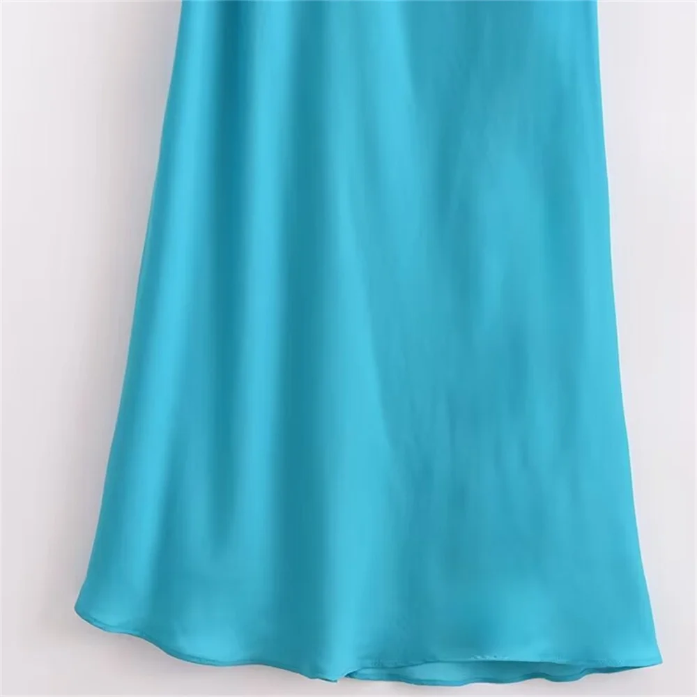 فستان نسائي صيفي جديد بقصة ضيقة وحزام نحيف ورقبة على شكل حرف V بتصميم مفتوح من الساتان والحرير #5