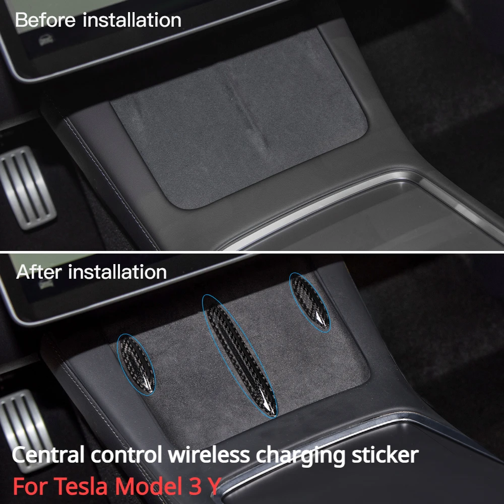 Real Carbon Fiber for Tesla Model 3 Y Center Console Wireless Charging Creative Sticker Phone Charger Anti-Slip Protective 21-23