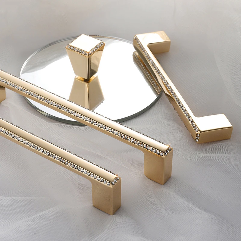 

Light Luxury Cabinet Handle With Crystal Minimalist Wardrobe Door Handles Zinc Alloy Dresser Drawer Knobs Gold Furniture Handles