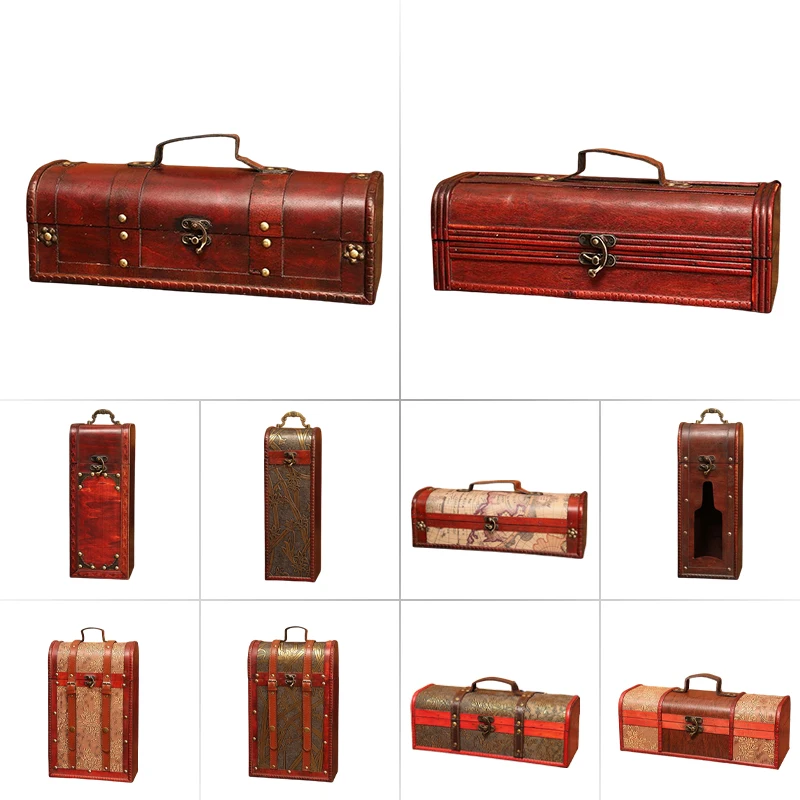 Vintage Archaistic Single/ Double Red Wine Box Portable Wood Wine Box Retro Gift Wine Storage Box Case Bottle Packag With Handle