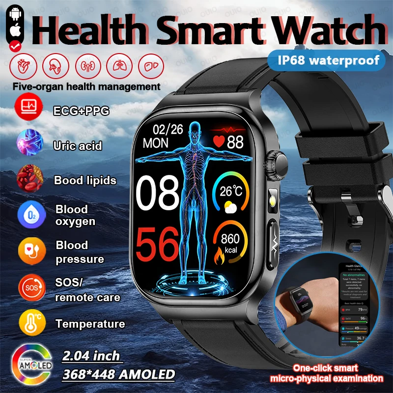 

New ECG+PPG Health Monitoring Smart Watch Men Blood Pressure Uric Acid Body Fat SOS/ Remote Care Bluetooth Call Ms Smart Watch