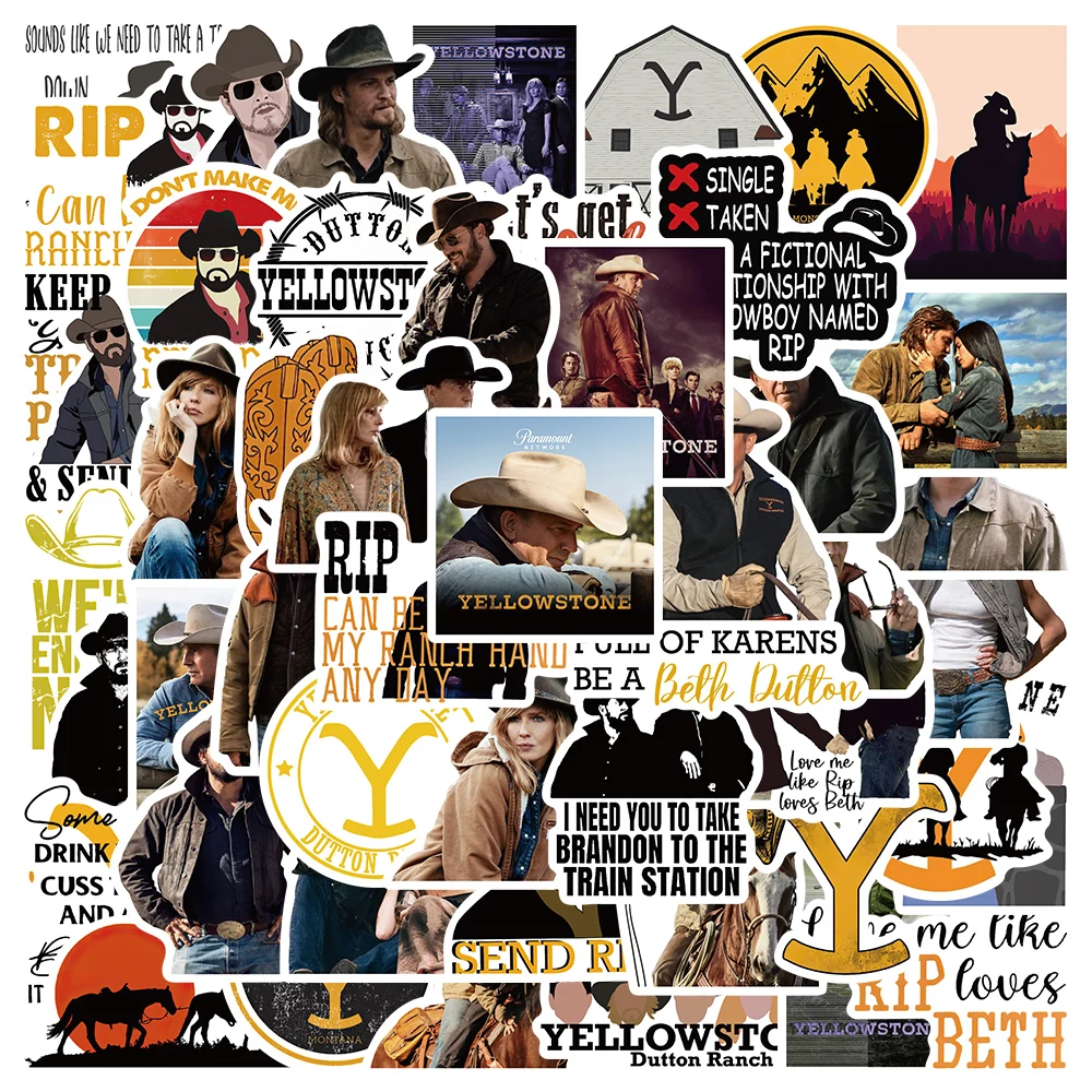 50pcs American Hot TV Yellowstone Season Show Stickers Laptop Luggage Guitar Skateboard Fridge Scrapbook Graffiti Sticker