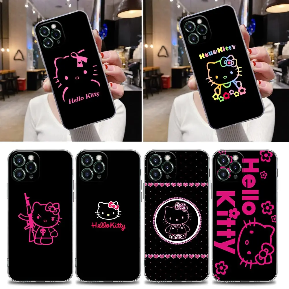 

Cute Black Hello Kitty Clear Case For iPhone 16 15 14 13 12 11 Pro Max Mini Xs XR X 7 8 Plus 6 Soft Cover Sanrio Silicone Cases