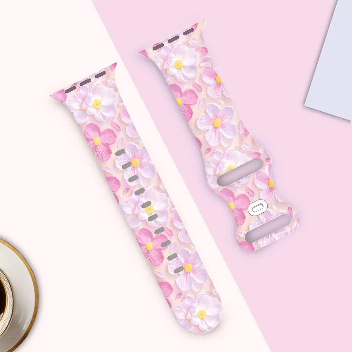 For Apple Watch 38/40/41/44/45/S10 42/46/49mm women's floral silicone watchband，for  iWatch Series 10 9 8 7 6 5 4 3 2 1 SE Ultra - view 3