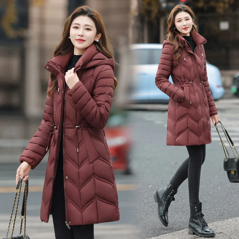 

Женская зимняя хлопковая куртка Thiened, съемная шапка с застежкой на талии, теплое пальто Sli Long Sve на молнии, цвет