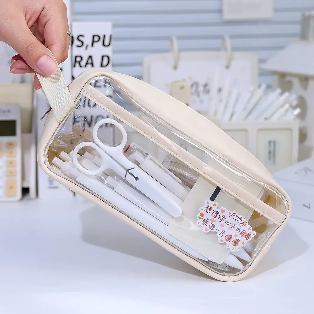 New Transparent Pen Bag Large Capacity Multi-functional Pencil Case Handheld Pen Pouch Students