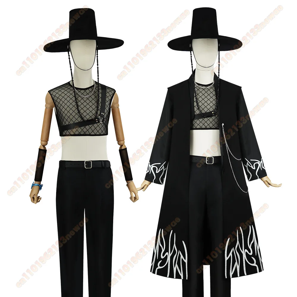 Miniso anime demon hunter saja menino jinu conjunto de fantasia cosplay- grupo kpop estilo coreano terno masculino com chapéu para adereços de halloween