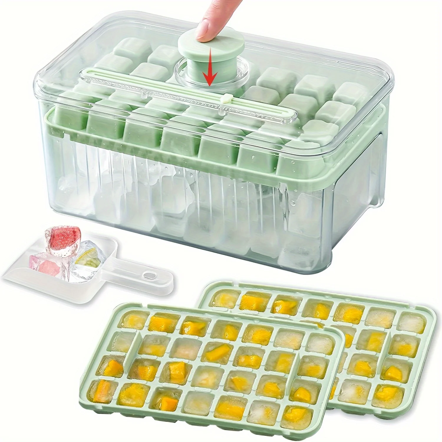 

2pcs, Ice Cube Tray, Ice Cube Mold, Freezer Ice Tray With Ice Scoop And Ice Box, Easy To Release Ice Cubes Mold With Box For Re