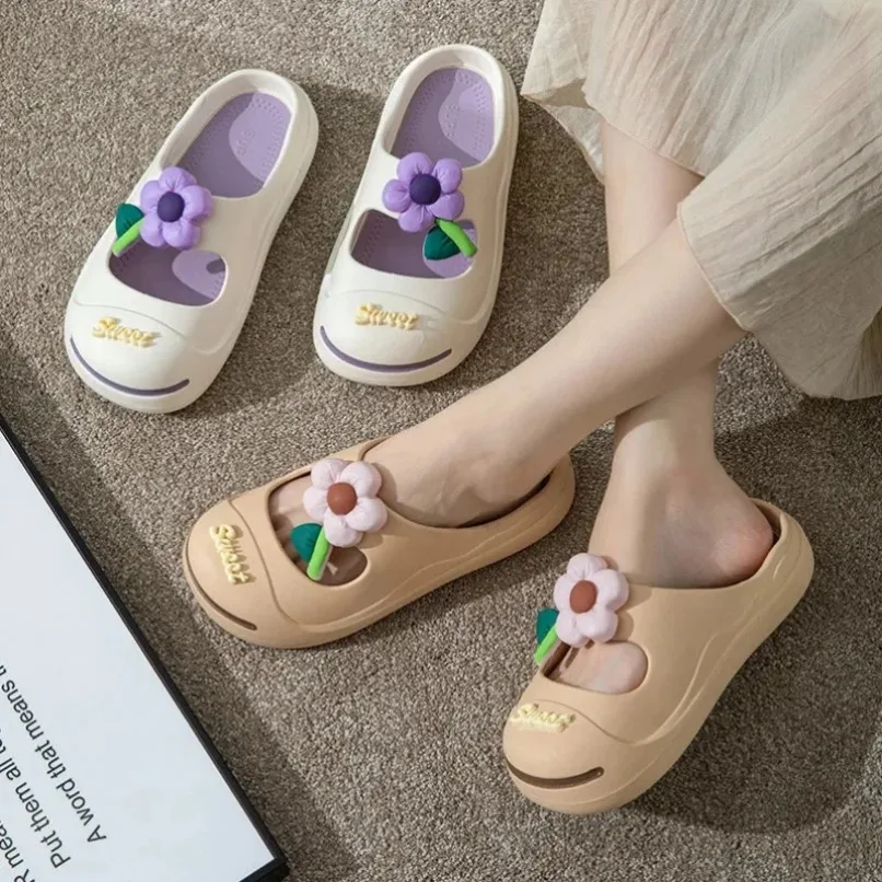 Women Home Slipper clog flower Sandals Cute Kawaii Cloud Summer Flip Flops Beach Slides Casual Ladies House Shoes Flat Female