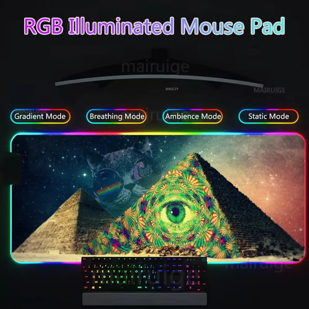Pyramid Eye Symbol Mouse Pad Gamer Rgb Desk Mat Back Light Led Mousepad Setup Gaming Accessories Deskmat Big Mousepad Backlight