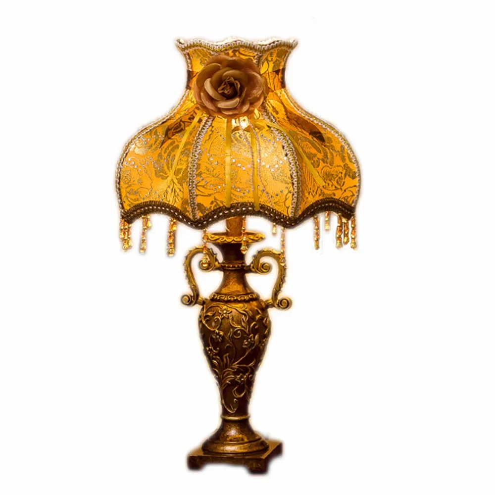 

European retro desk lamp bedroom wedding celebration American fabric desk lamp wedding room living room antique bedside table