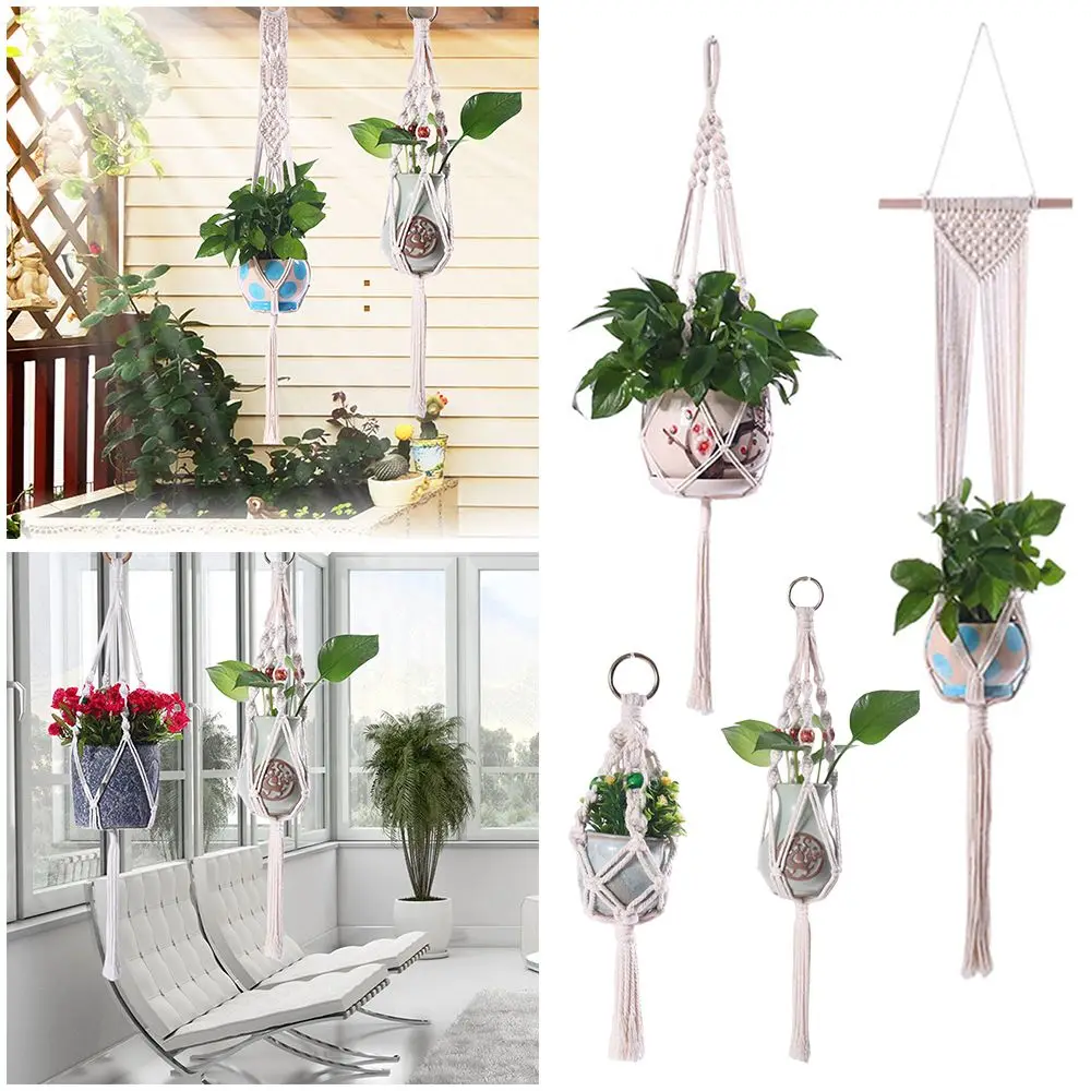 Cotton Macrame Hooks Planter Basket Rope Flower Pot Holder Hanging Basket Garden Plant Hanger