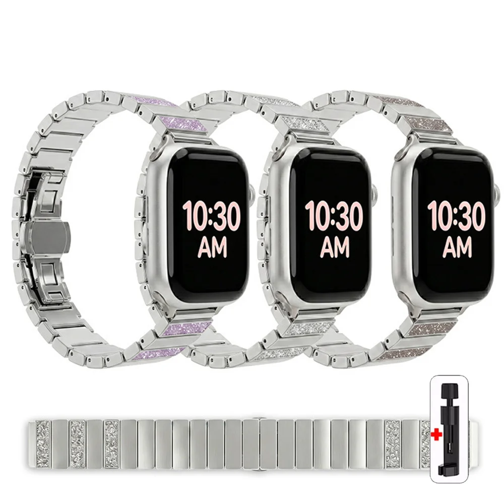 Women Luxury Stainless Steel Strap For Apple Watch Ultra3 49mm 46mm 45mm Bling Metal Band Iwatch Series 11 10 9 8 7 6 5 Bracelet