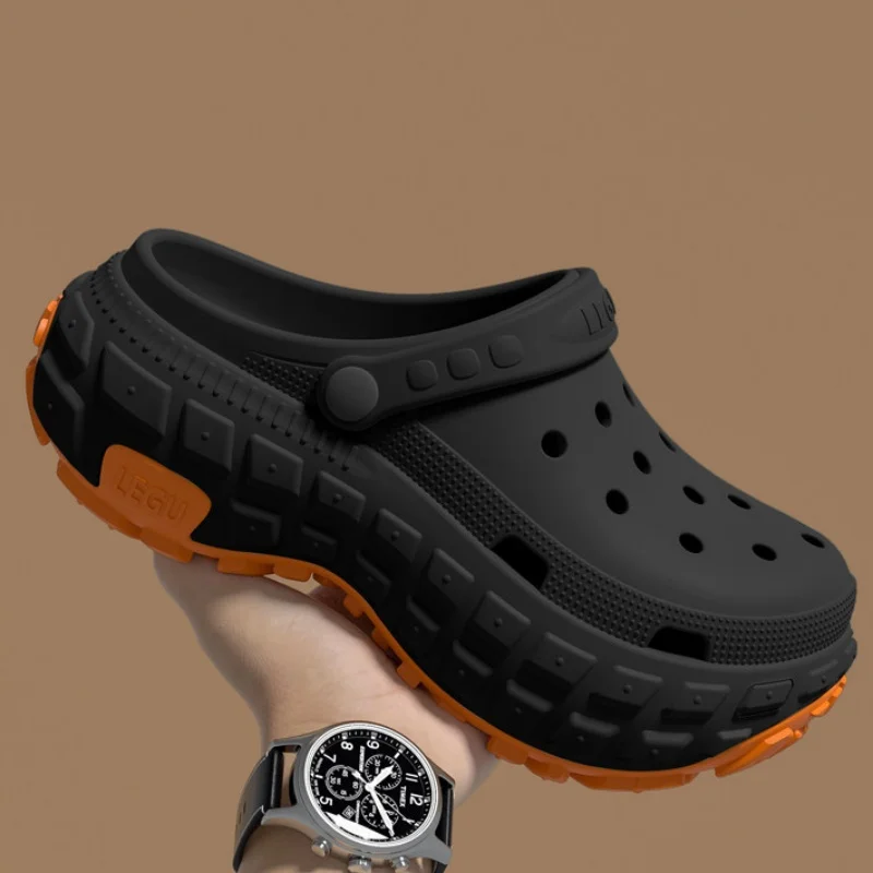 Unisex Summer Clogs Color Block Sole Block Textured Midsole Perforated Design Slip On Sandals Outdoor Beach Footwear