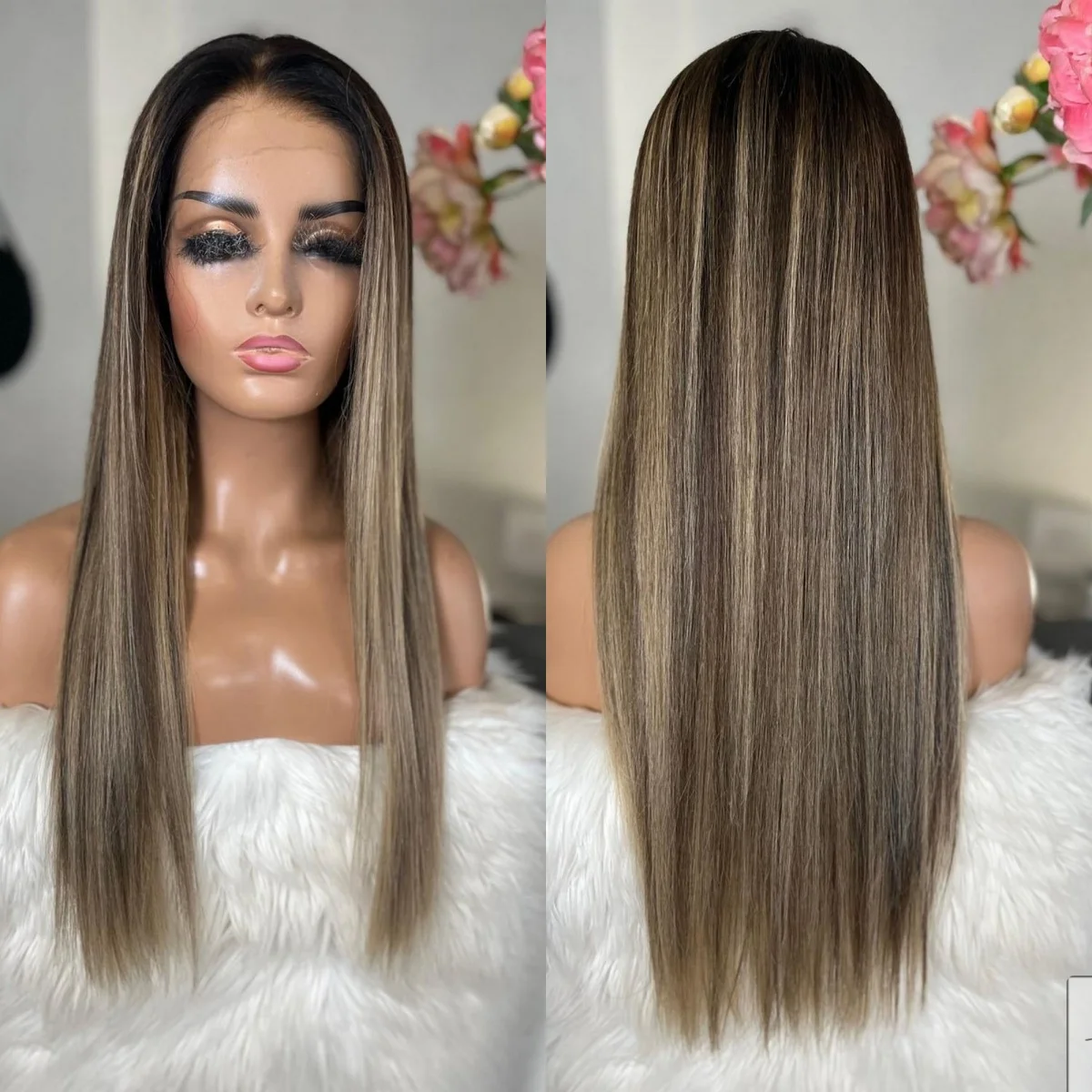 

22-дюймовый темно-пепельно-коричневый парик для женщин, мягкое волокно, бесклеевые, длинные, натуральные, прямые, синтетические волосы, маленький, большой размер шапки, бесклеевой