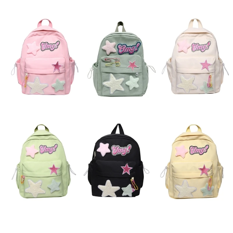 Mochila nylon resistente com decoração estrela para estudantes, bolsa escolar para laptop, bolsas para livros