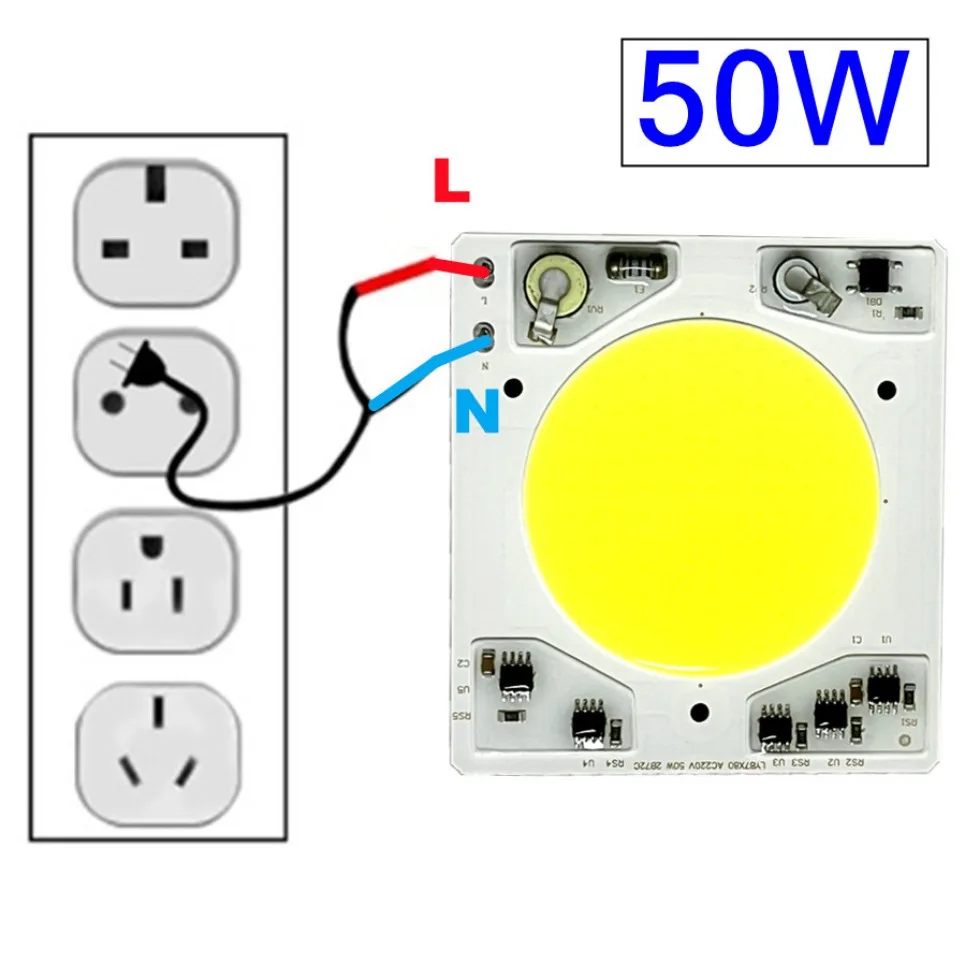 스마트 IC LED COB 칩, 드라이버 램프 불필요, 비즈 LED 전구, 투광 조명용 스포트라이트 조명, 고휘도, 30W, 50W, AC 220V