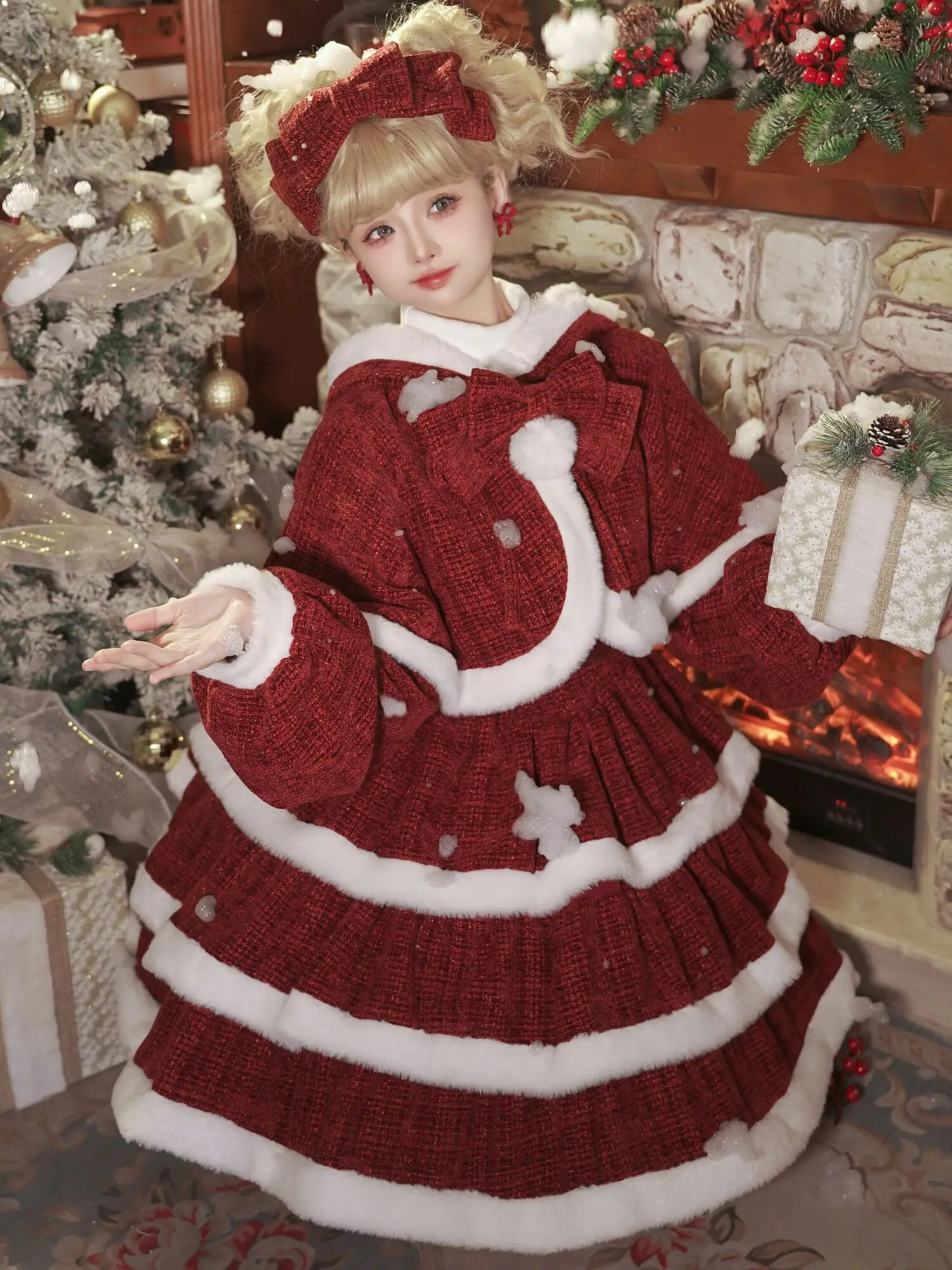 

A brand-new original red, sweet, cute, gorgeous and elegant Christmas Lolita outfit set