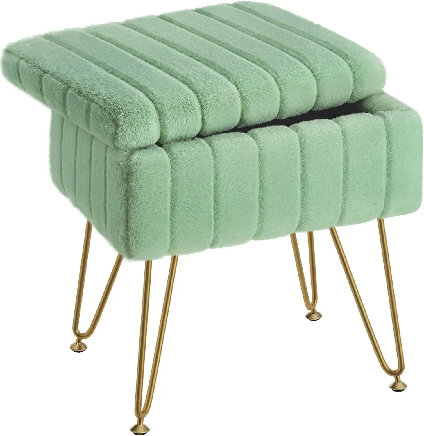 Vanity Stool Chair Faux Fur with Storage 15.7