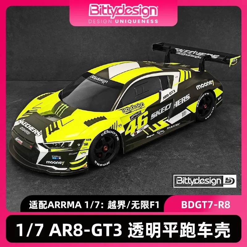 BittyDesign 1/7 AR8-GT3 هيكل سيارة RC شفاف مع شارات، يناسب مخالفة Arrma وملحقات سيارة سباق F1 Rc بلا حدود