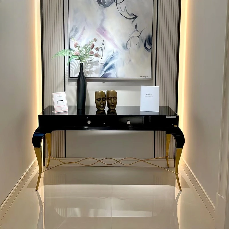 Luxury Senior Designer Solid Wood Entrance Cabinet Villa Large Flat Floor Living Room Modern Minimalist Metal Decorative Cabinet