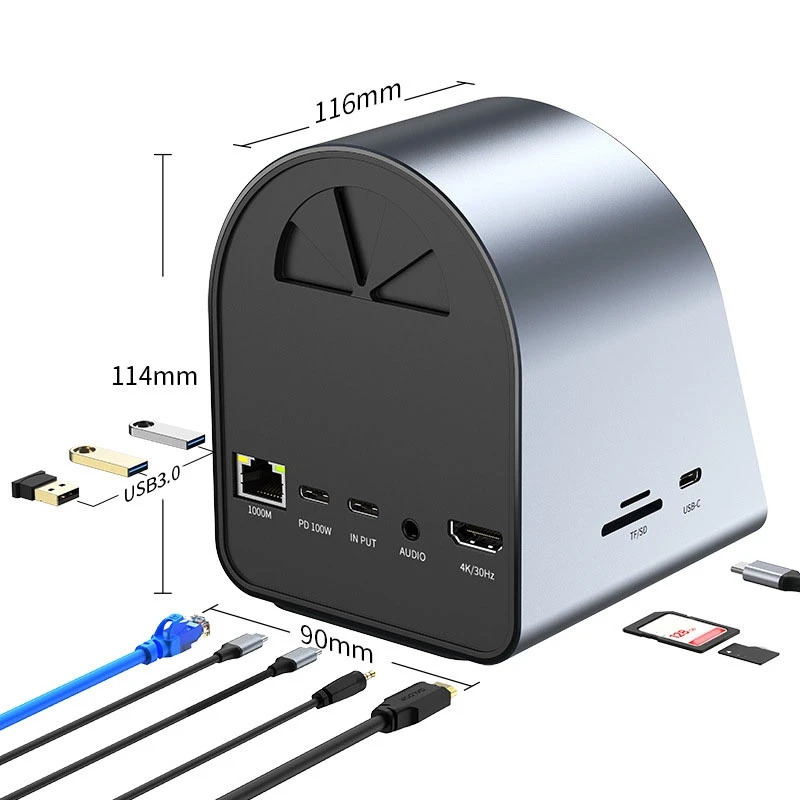 

10 в 1 USB C концентратор Тип C 3,0 до 4K HD адаптер с RJ45 SD/TF кардридером PD Быстрая зарядка с беспроводной зарядкой 15 Вт