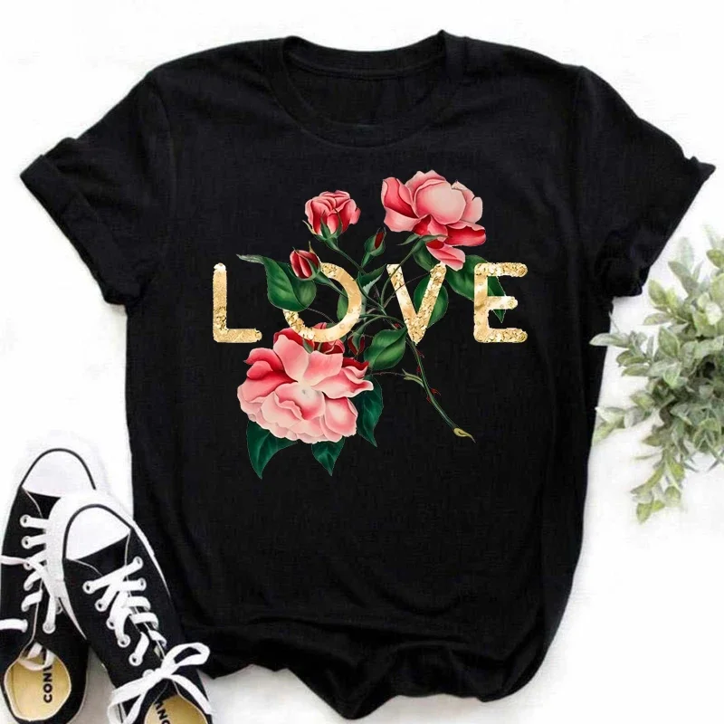 Women T-shirts Ladies Fashion Clothing Cartoon Clothes Short Sleeve Female Tees Valentine Tshirt