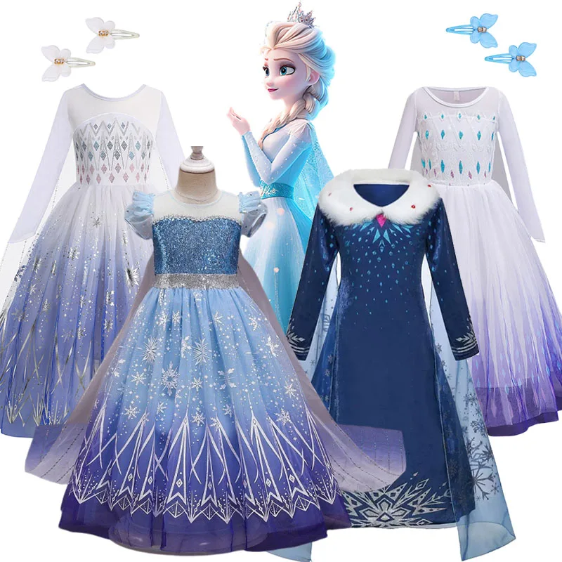 

Платье принцессы Эльзы «Холодное сердце 2» для девочек, костюм Снежной Королевы Диснея, карнавальная вечеринка, Хэллоуин, детская карнавальная одежда для дня рождения