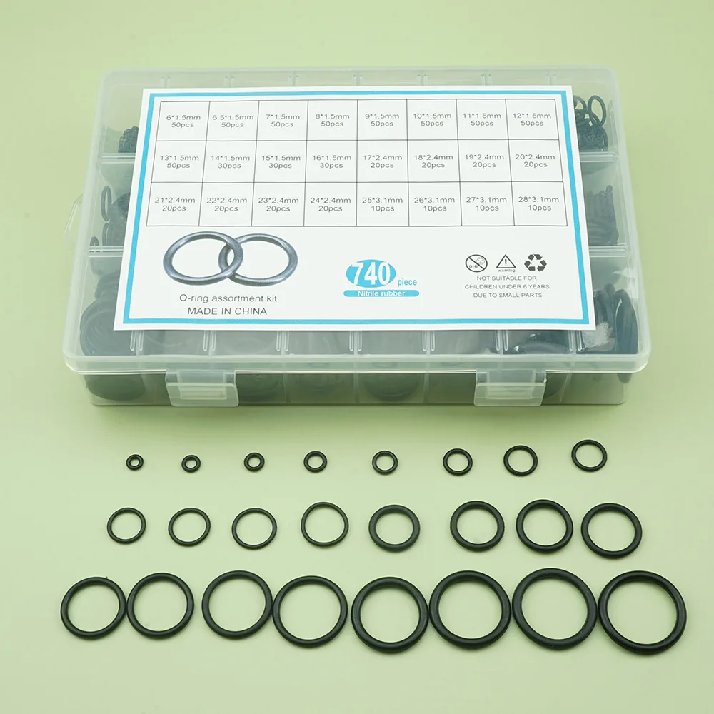 740Pcs O Rings Rubber Silicone O Ring Gasket Seal Sealing O-rings Nitrile Washer Rubber O-ring Assortment Kit Box Ring Set