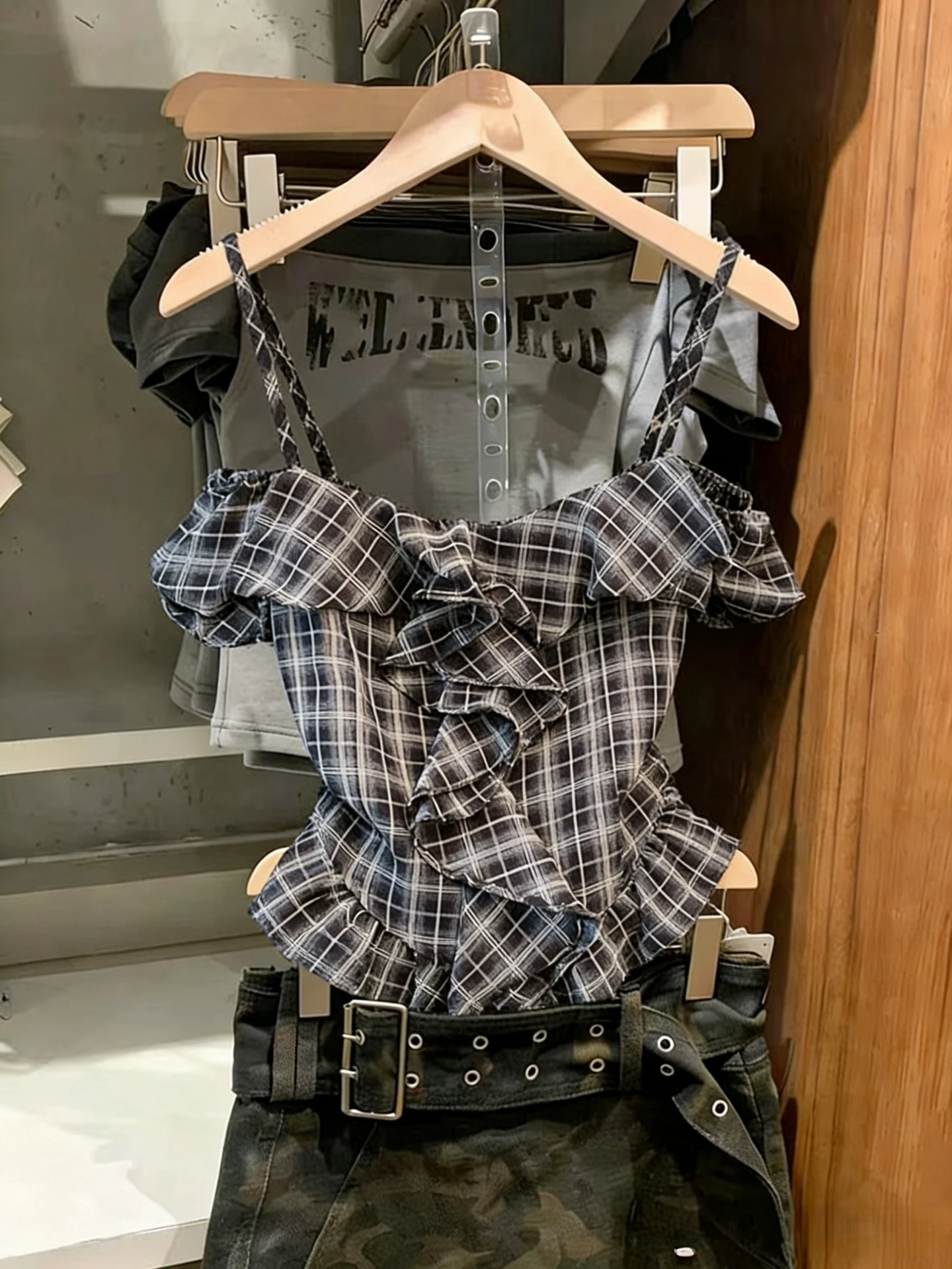 

Retro Style One Shoulder Shirt Women's Summer New Slimming Waist Tulle Belled Sleeveless Cotton Korean Style Pure Polyester