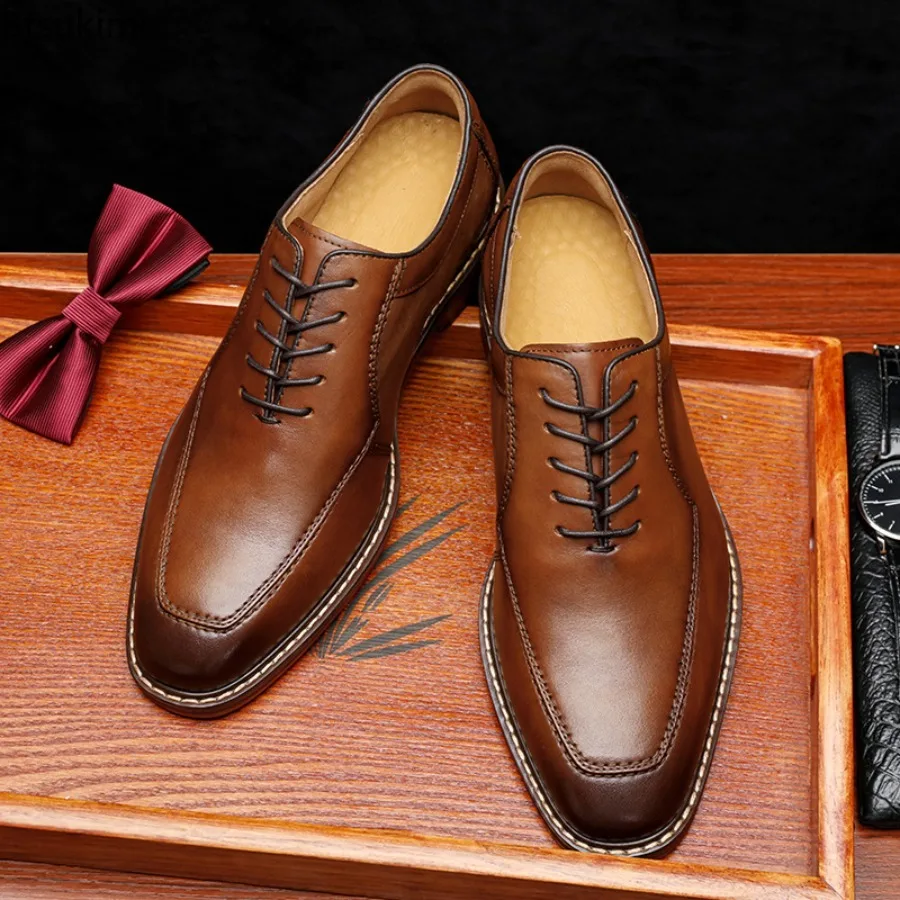 Dress Shoes Men Italian Style Genuine Leather Men's Wedding Shoes Lace Up Formal Gentleman Party Office Shoes Retro Male Shoe