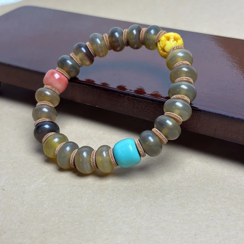 mountain tortoise round , imitation ox abacus bead , three-color ox horn bracelet